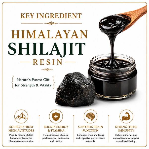 Shilajit Resin pack Men – Ingredient – Ayurvedic medicine RAS TANTRA SAR Each 1 gm Contains: Suddha Shilajit (Exd) 1000 mg (Purified Asphaltum)
