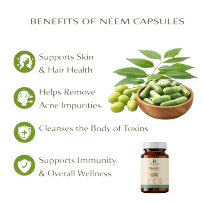 Neem Capsule - Supports skin health, Helps with body purification & internal cleansing, Supports immunity and overall wellbeing
